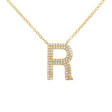 14K Yellow Gold Diamond Double Row Initial Necklace-Necklaces-superbell-R-