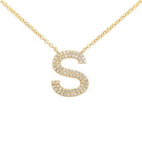 14K Yellow Gold Diamond Double Row Initial Necklace-Necklaces-superbell-S525-