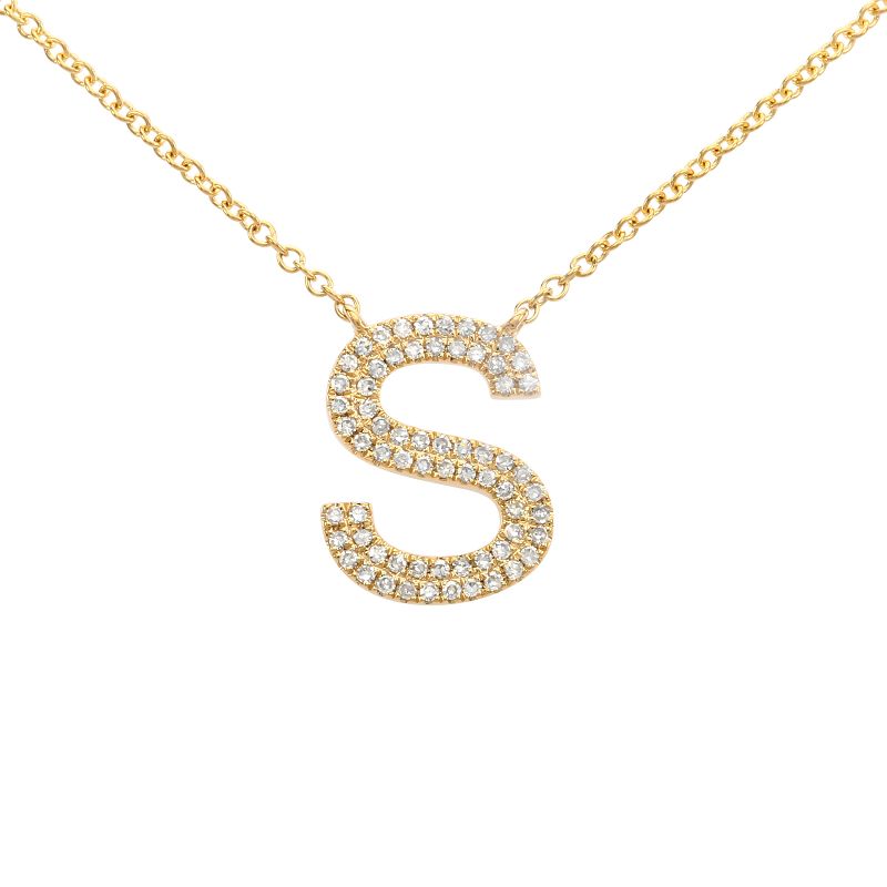 14K Yellow Gold Diamond Double Row Initial Necklace-Necklaces-superbell-S525-