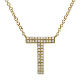 14K Yellow Gold Diamond Double Row Initial Necklace-Necklaces-superbell-T-