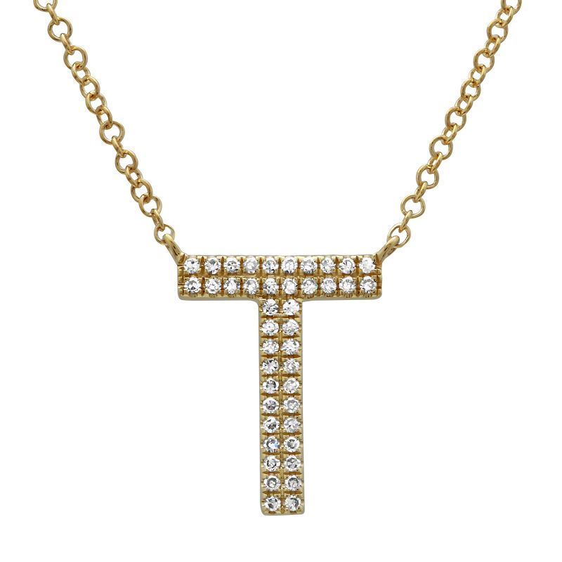 14K Yellow Gold Diamond Double Row Initial Necklace-Necklaces-superbell-T-