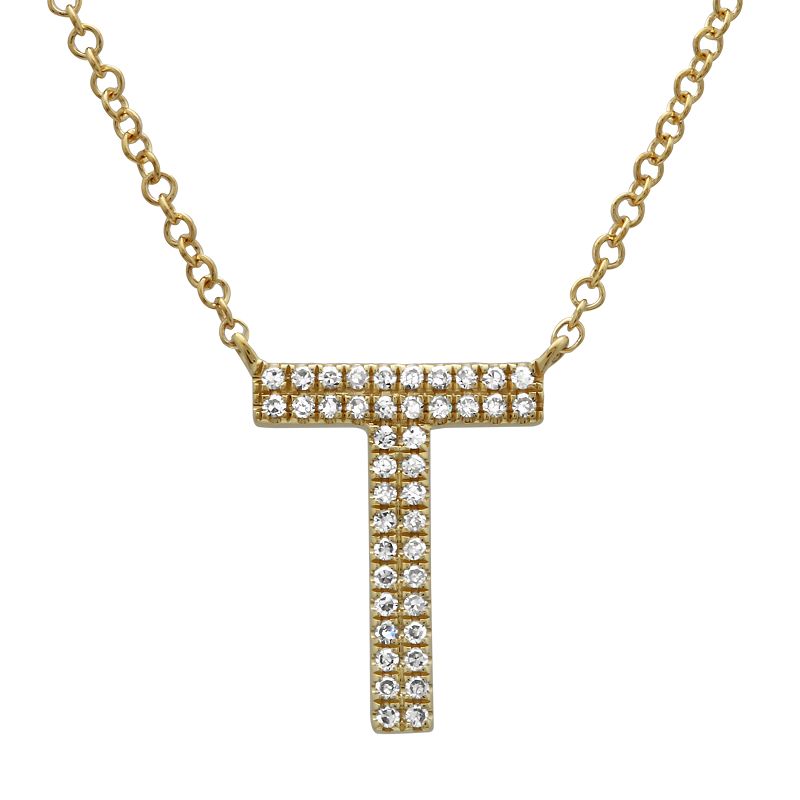 14K Yellow Gold Diamond Double Row Initial Necklace