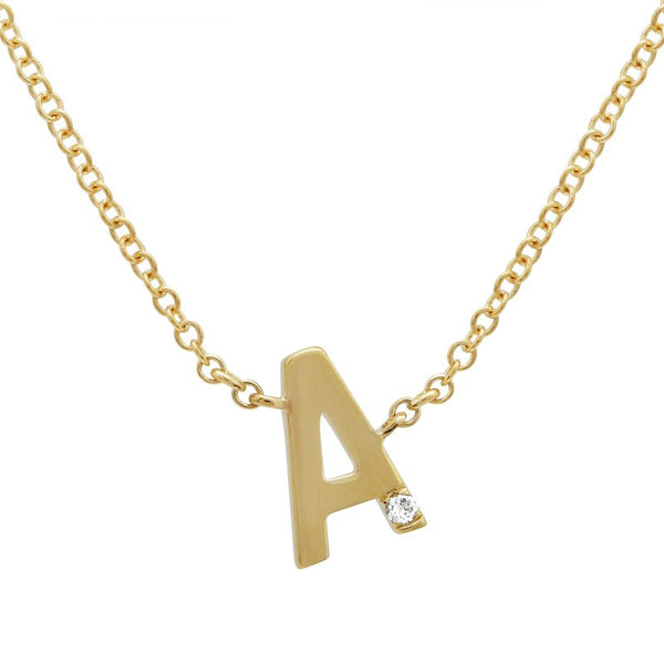 14K Yellow Gold Varsity Initial with Diamond-Necklaces-superbell-A-