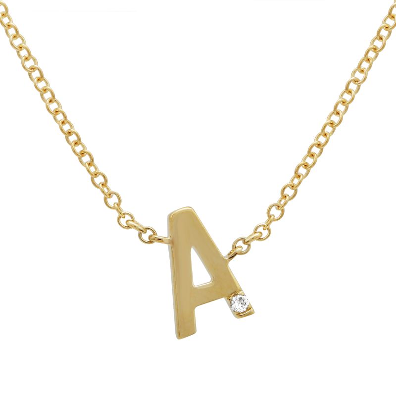 14K Yellow Gold Varsity Initial with Diamond-Necklaces-superbell-A-