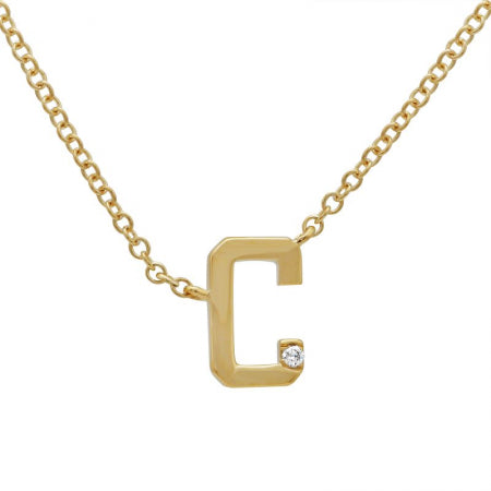 14K Yellow Gold Varsity Initial with Diamond-Necklaces-superbell-C-