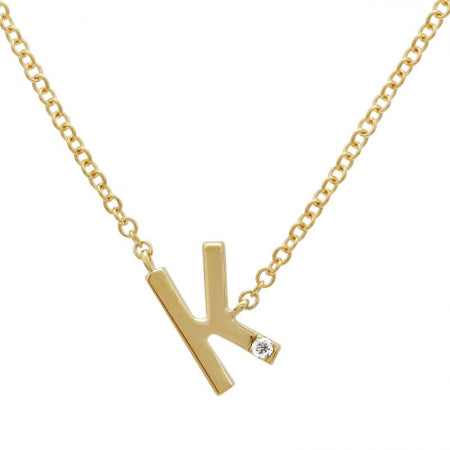14K Yellow Gold Varsity Initial with Diamond-Necklaces-superbell-K-