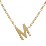 14K Yellow Gold Varsity Initial with Diamond-Necklaces-superbell-M-