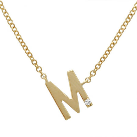 14K Yellow Gold Varsity Initial with Diamond-Necklaces-superbell-M-
