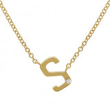 14K Yellow Gold Varsity Initial with Diamond-Necklaces-superbell-S-