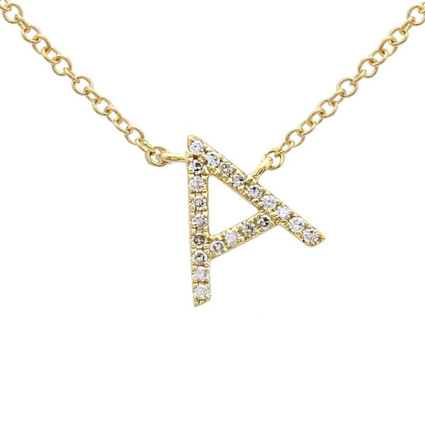 14K Yellow Gold Slanted Initial Diamond Necklace-Necklaces-superbell-A-