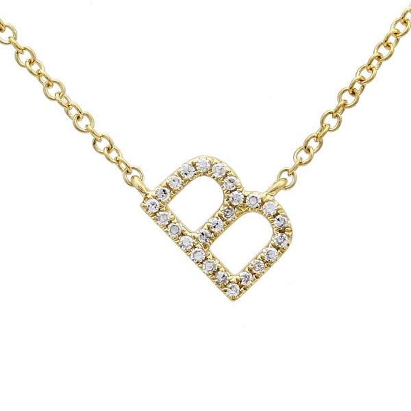 14K Yellow Gold Slanted Initial Diamond Necklace-Necklaces-superbell-B-