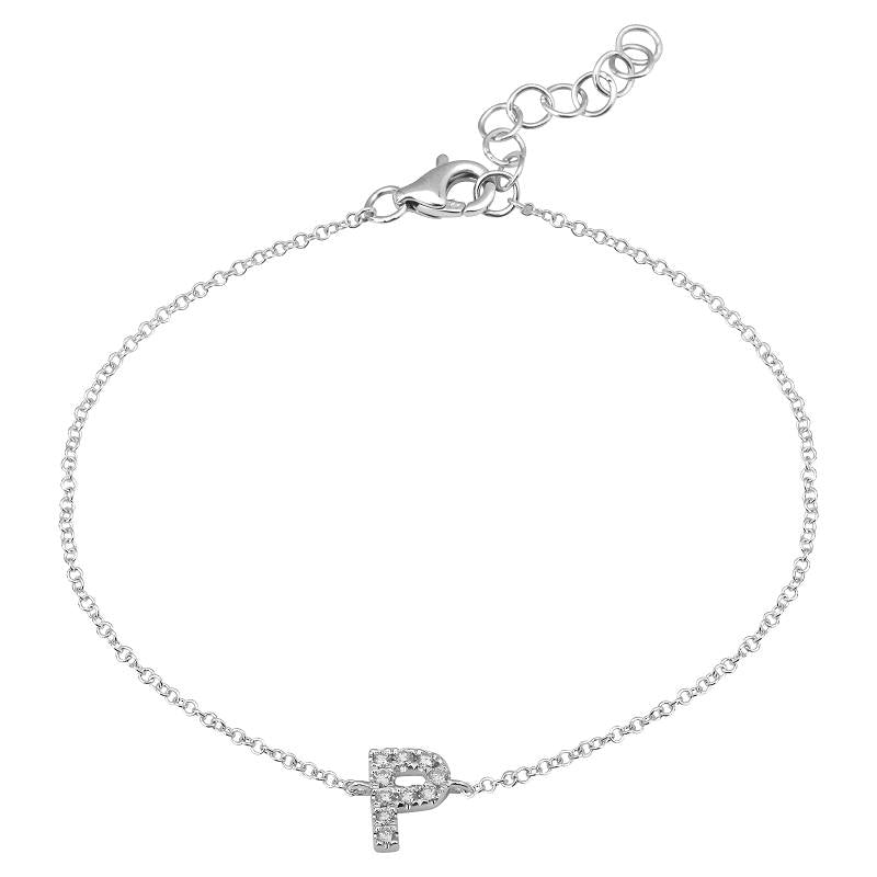 14K White Gold Diamond initial Bracelet-Bracelets-Maurice's Jewelers-P-