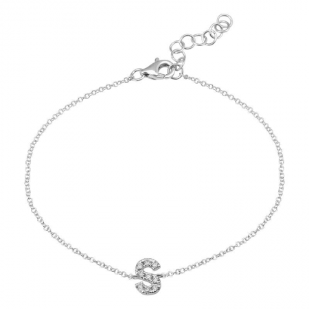 14K White Gold Diamond initial Bracelet