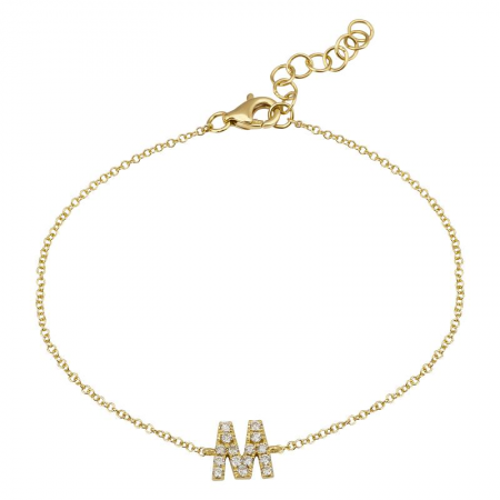 14K Gold Initial M Bracelet with Diamonds