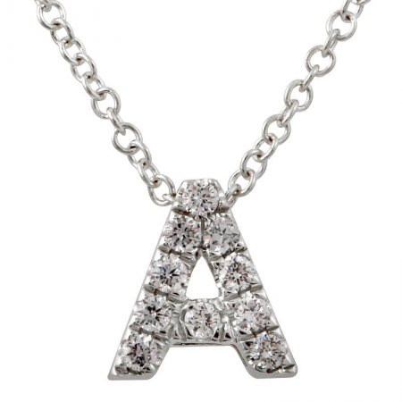 14K White Gold Diamond Small Initial Necklace