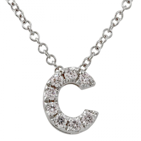 14K White Gold Diamond Small Initial Necklace