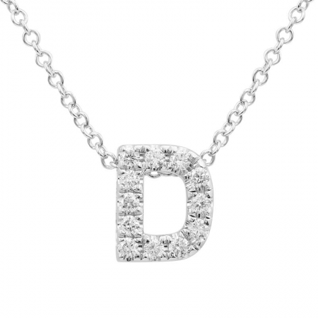 14K White Gold Diamond Small Initial Necklace