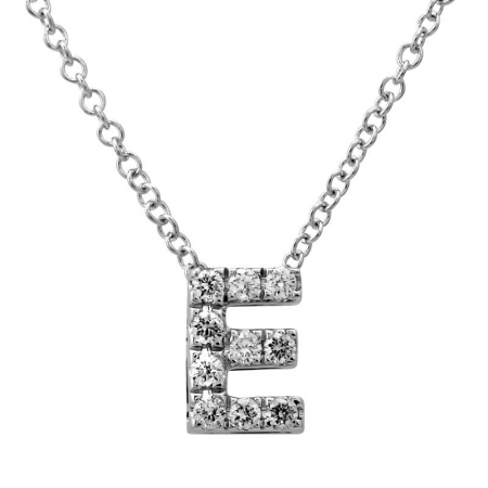 14K White Gold Diamond Small Initial Necklace