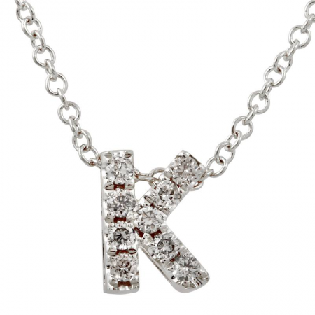 14K White Gold Diamond Small Initial Necklace