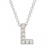 14K White Gold Diamond Small Initial Necklace