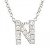 14K White Gold Diamond Small Initial Necklace