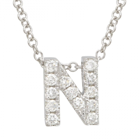 14K White Gold Diamond Small Initial Necklace