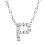 14K White Gold Diamond Small Initial Necklace