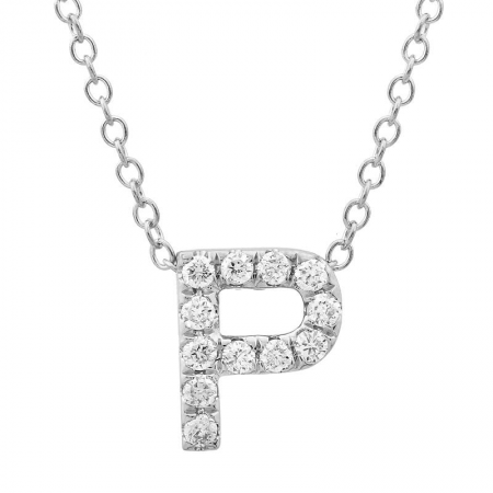 14K White Gold Diamond Small Initial Necklace