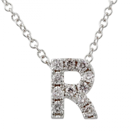 14K White Gold Diamond Small Initial Necklace-Necklaces-Maurice's Jewelers-R-