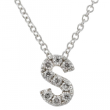 14K White Gold Diamond Small Initial Necklace