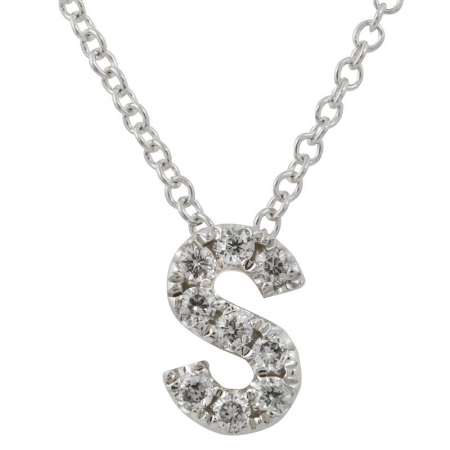 14K White Gold Diamond Small Initial Necklace