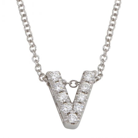 14K White Gold Diamond Small Initial Necklace-Necklaces-Maurice's Jewelers-V-