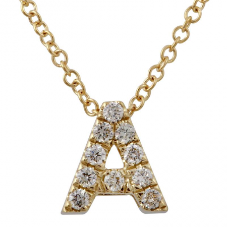 14K Yellow Gold Diamond Small Initial Necklace