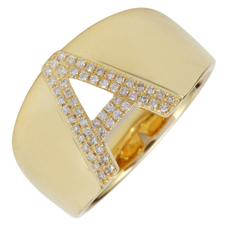 14K Yellow Gold Diamond Block Initial Ring (A-Z)