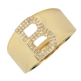 14K Yellow Gold Diamond Block Initial Ring (A-Z)-Rings-superbell-