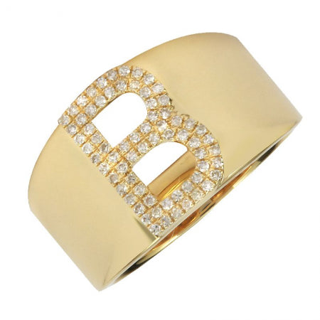 14K Yellow Gold Diamond Block Initial Ring (A-Z)-Rings-superbell-