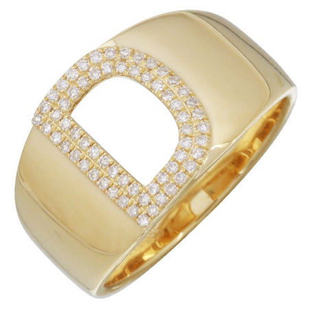 14K Yellow Gold Diamond Block Initial Ring (A-Z)-Rings-superbell-