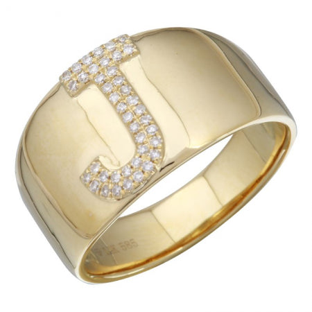 14K Yellow Gold Diamond Block Initial Ring (A-Z)-Rings-superbell-
