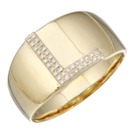 14K Yellow Gold Diamond Block Initial Ring (A-Z)