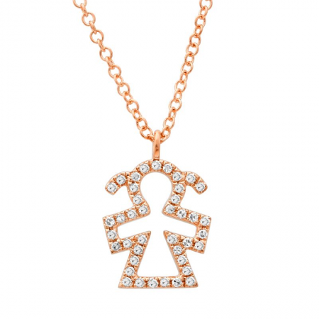 14k Rose Gold Diamond Girl Necklace-Necklaces-Maurice's Jewelers-