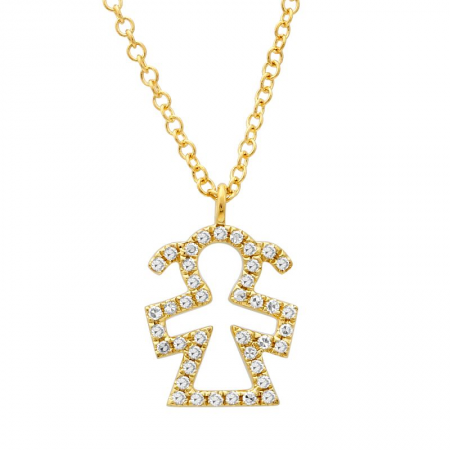 14k Yellow Gold Diamond Girl Necklace-Necklaces-Maurice's Jewelers-