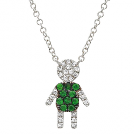 14K Yellow Gold Diamond and Tsavorite Boy Necklace