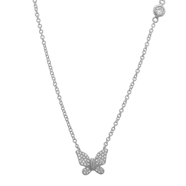 14K White Gold Butterfly Necklace with Diamond Bezel Chain