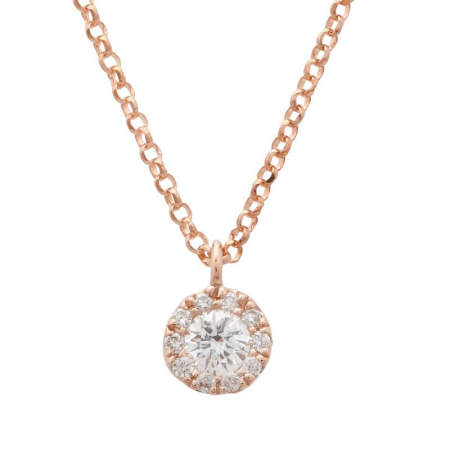 14k Rose Gold Dainty Diamond Circle Pendant With Chain