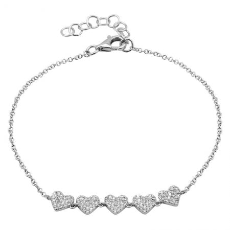 14K White Gold Diamond 5 Heart Bracelet-Bracelets-Maurice's Jewelers-White Gold-