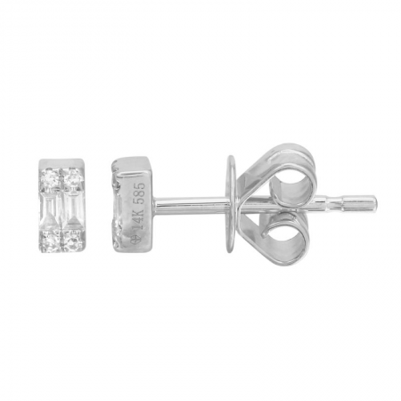 14K White Gold Bar Diamond Earrings