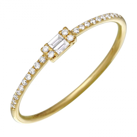14K Yellow Gold Diamond Round + Baguette Stackable Ring