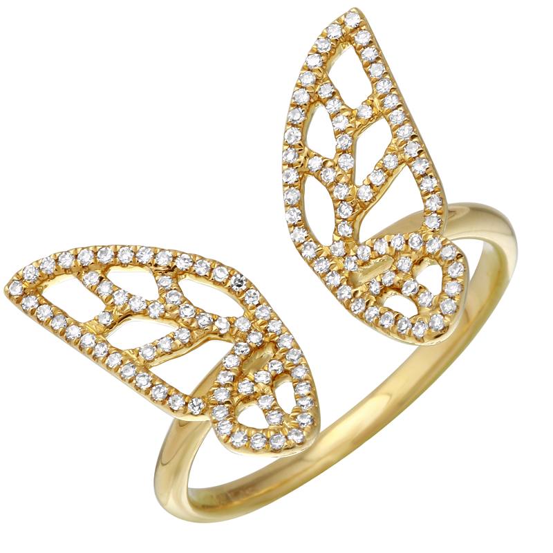 14k Yellow Gold Open Diamond Butterfly Ring