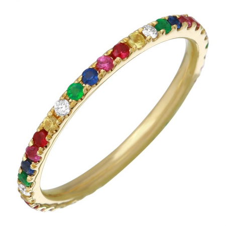 14k Yellow Multi Color Sapphire Rainbow Eternity Band-Rings-Maurice's Jewelers-