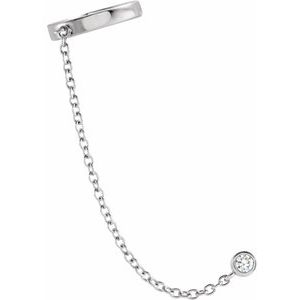 14K White Gold Diamond Single Ear Cuff With Chain-EARRINGS-Maurice's Jewelers-WHITE GOLD-